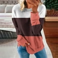 thumbnail image 2 of JUUYY Color Block Sweatshirts for Women Trendy Long Sleeve Striped Printed Crew Neck Graphic Shirts Loose Oversized Relaxed Fit Cotton T-Shirt Tops Wine M, 2 of 5