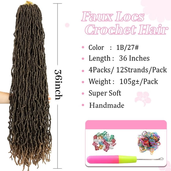 WEIF-Soft Locs 36 Inch Faux Locs Crochet Hair 4 Packs Pre-Looped Soft Locs Crochet Hair For Women Super Long Goddess Curly Synthetic Hair Extensions (36 Inch, 1B/27#)