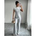 thumbnail image 3 of EASYBRA Women Casual Ribbed Two Piece Outfit Short Sleeve T Shirt and Long Pants Lounge Set Comfortable Everyday Fashion, 3 of 8