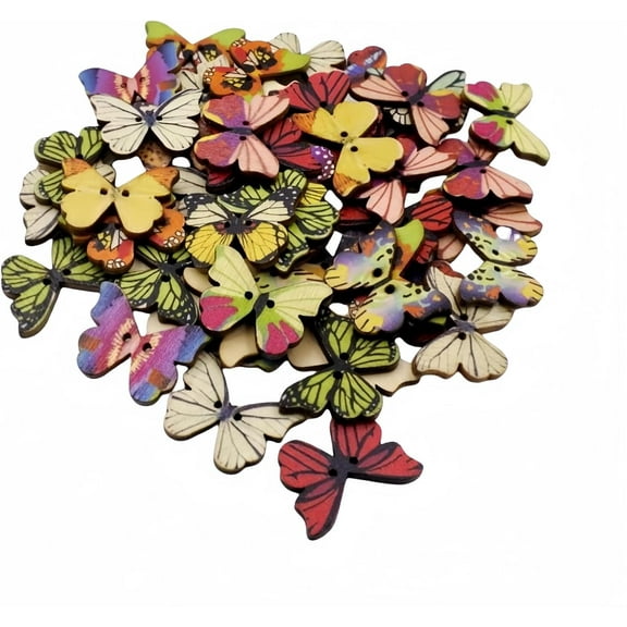 50pcs Wooden Mixed Color Butterfly Shape Buttons - Ideal for Handmade Clothing, Sewing, Scrapbooking, and DIY Crafts