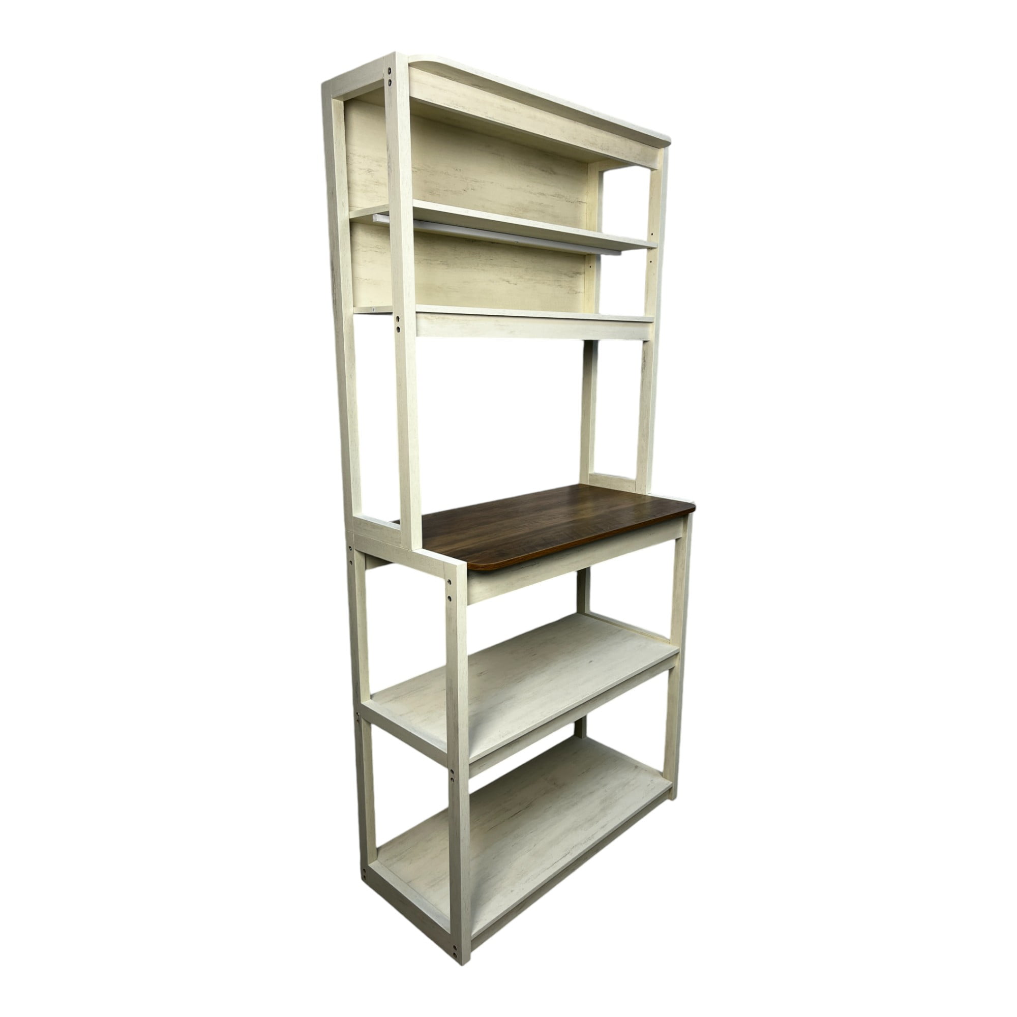 5-Tier Bakers Rack, Kitchen Storage Shelf and Microwave Stand with Coffee Bar, Particle Board Organizer for Pantry, 31.50 Inch, Brown and White