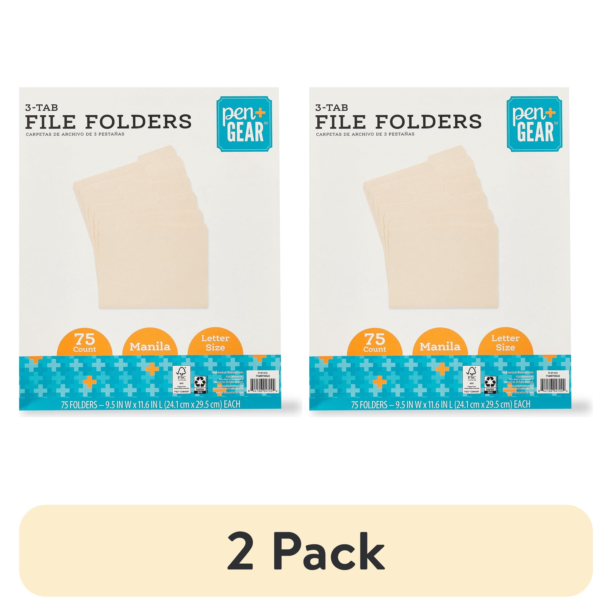 (2 pack) Pen+Gear File Folders, 75 Count, Manila, Letter Size, 3 Tab Positions