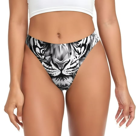 KLL Tiger Butterfly Floral Art for Women Underwear Thongs Sexy G-String for Women Seamless Panties Undies Low Rise Thong Panties Fit for Everyday Wear/Yoga/Special-Large