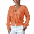thumbnail image 1 of Cárdigan de Crochet para Mujer, Cuello en V, Larga, Botones Decorados, Suéter de Punto, Tops Naranja L, 1 of 9
