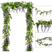 4Pcs 6.6Ft/Piece Artificial Flowers Silk Wisteria Garland-Artificial Wisteria Vine Rattan Silk Hanging Flower for Home Garden Outdoor Ceremony Wedding Arch Floral Decor (White)