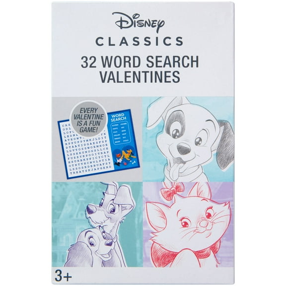 Disney Dogs and Cats Valentine Exchange Cards, Classroom, Multi-Colored, Paper, Word Search Activity, 32 Count