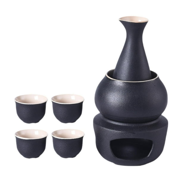 Juego de sake de cerámica con olla calentadora, botella de sake tradicional, 4 tazas de bebida de sake, cerámica de para regalo