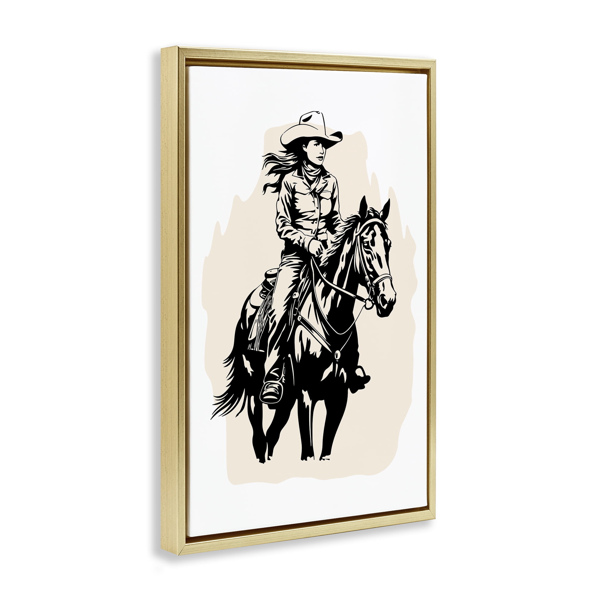 Stupell Industries Saddle Sisters Cowgirl People Painting Gold Floater Framed Canvas Art Print Wall Art, 21 x 31