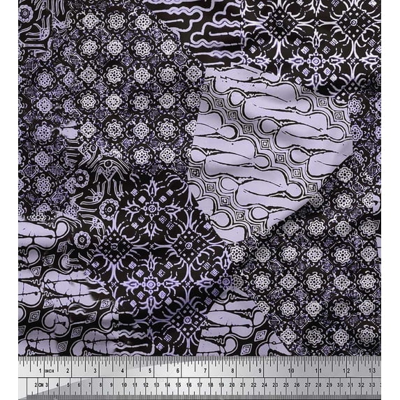 Soimoi Moss Georgette Fabric Damask Patchwork Printed Craft Fabric by the Yard 42 Inch Wide