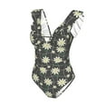 thumbnail image 4 of Yiaed Daisies Flowers Print Women's Ruffled One Piece Swimsuit V Neck Swimwear Slimming Monokini for Woman-XX-Large, 4 of 8