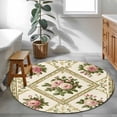 thumbnail image 4 of Boho Pink Floral Round Area Rug 4 FT, Non Slip Indoor Outdoor Rug, Spring Vintage Flower Green Leaf Washable Soft Circular Carpet Non-Shedding Floor Mat for Coffee Table Nursery Foyer Balcony, 4 of 8