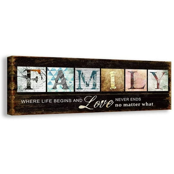 Inspirational Quotes Motto Canvas Wall Art,Family Prints Signs Framed, Retro Artwork Decoration for Bedroom, Living Room, Office & Home Wall Decor (5.5 x 16 inch, Family)