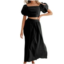 XuJwPNcy Women's 2 Piece Outfits Short Sleeve Crop Top Maxi Skirt Matching Set Trendy Travel Vacation Clothes