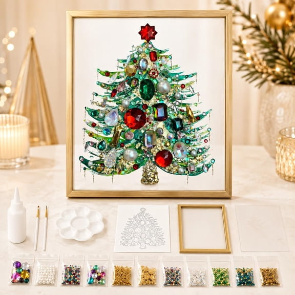 DIY Crystal Beaded Christmas Tree Handmade Kit, DIY Beaded Christmas Tree Kit, Crystal Holiday Craft Set, Colorful Bead, Create Exclusive Shining Holiday Decoration Ornament(C)