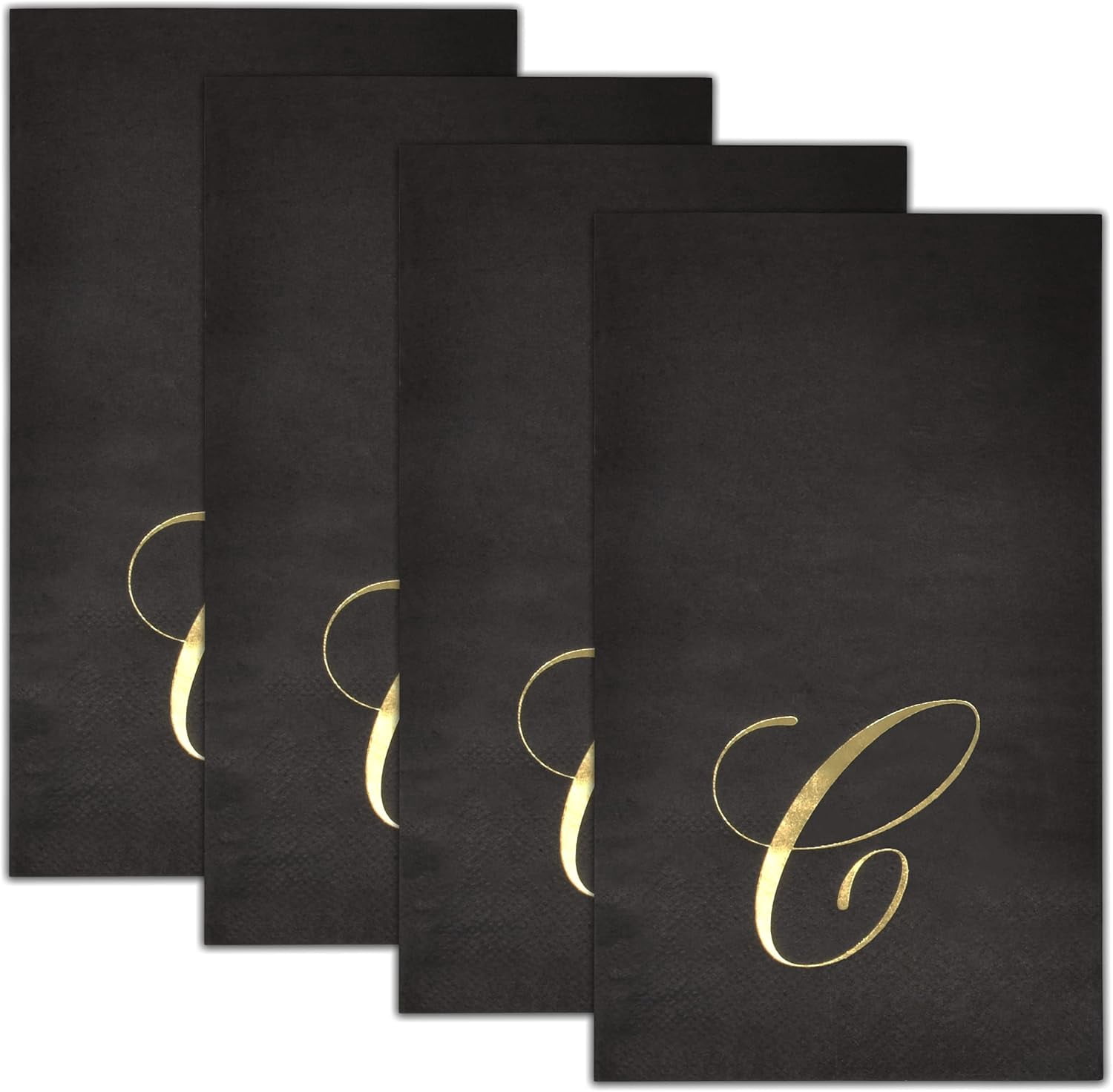 Gift Boutique 100 Gold Foil Monogram Guest Napkins Letter C on Black, Disposable Elegant Dinner Hand Towels for Bathroom & Special Events