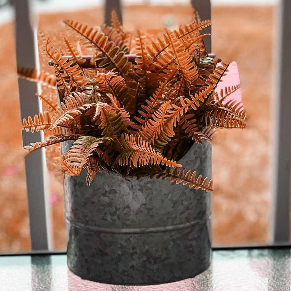 8 Bundles Artificial Fall Plants, Outdoor Indoor UV Resistant Fake Boston Fern Faux Plant No Fade Plastic Greenery Shrubs for Autumn Thanksgiving Garden Porch Window Box Home Decor