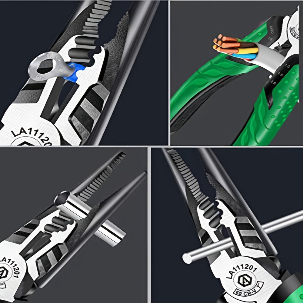 7-Inch Multifunctional Diagonal Cutting Pliers, Needle-Nose Pliers, Long Nose Pliers, Side Cutters, Cable Cutters, Professional Electrician's Manual Tools, Electrical Pliers