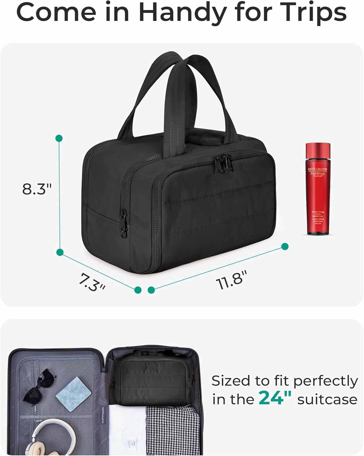 Lightweight Large Travel Toiletry Bag - Women’s Dry Wet Separation Cosmetic Organizer, Wide-Open Leak-Proof 4-Compartment Toiletry Storage (Vacation/Camping)