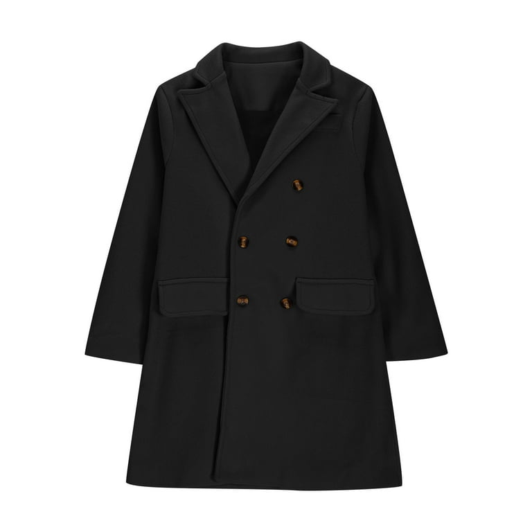 UQJfacai Boys Double Breasted Pea Coat Kids Winter Warm Casual