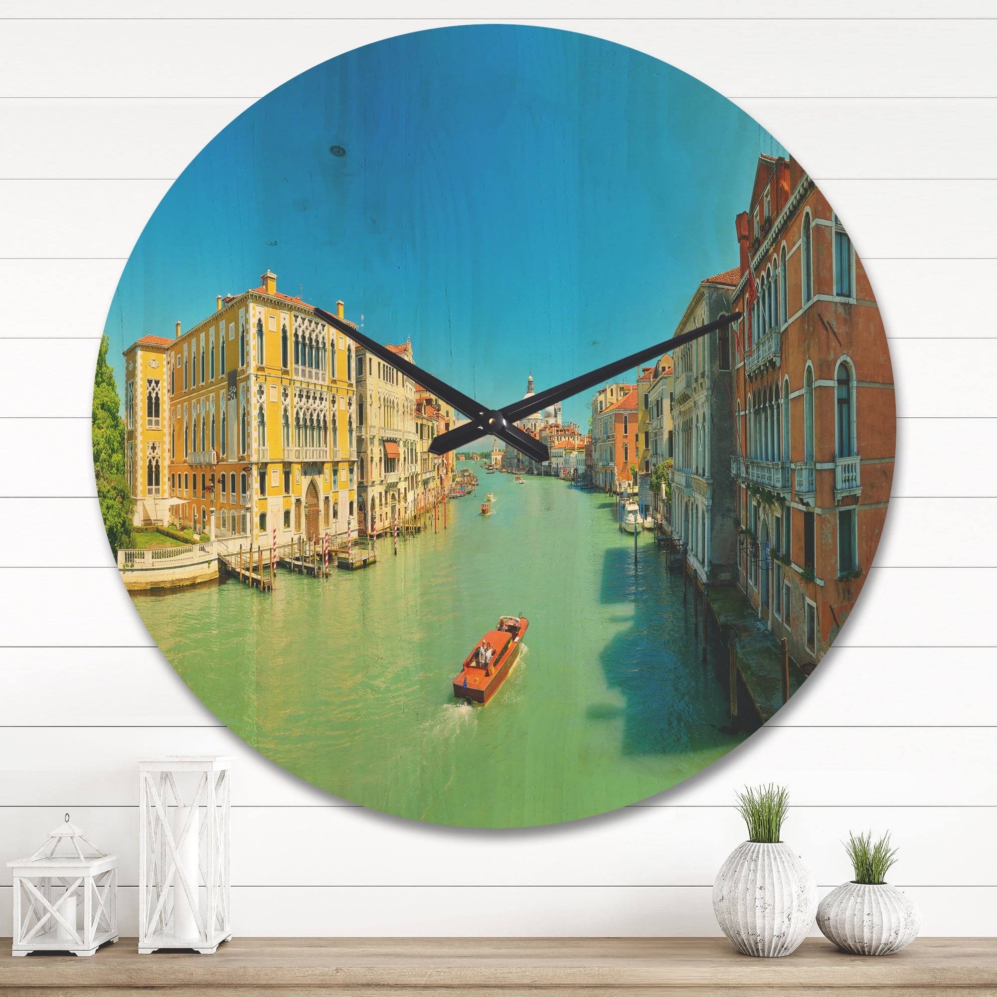 Designart 'Grand Canal Venice in Green ' Modern Wood Wall Clock