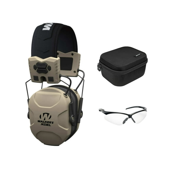 Walker's XCEL 100 Digital Electronic Muff Bundle with Shooting Glasses and Hard Case (3 Items)