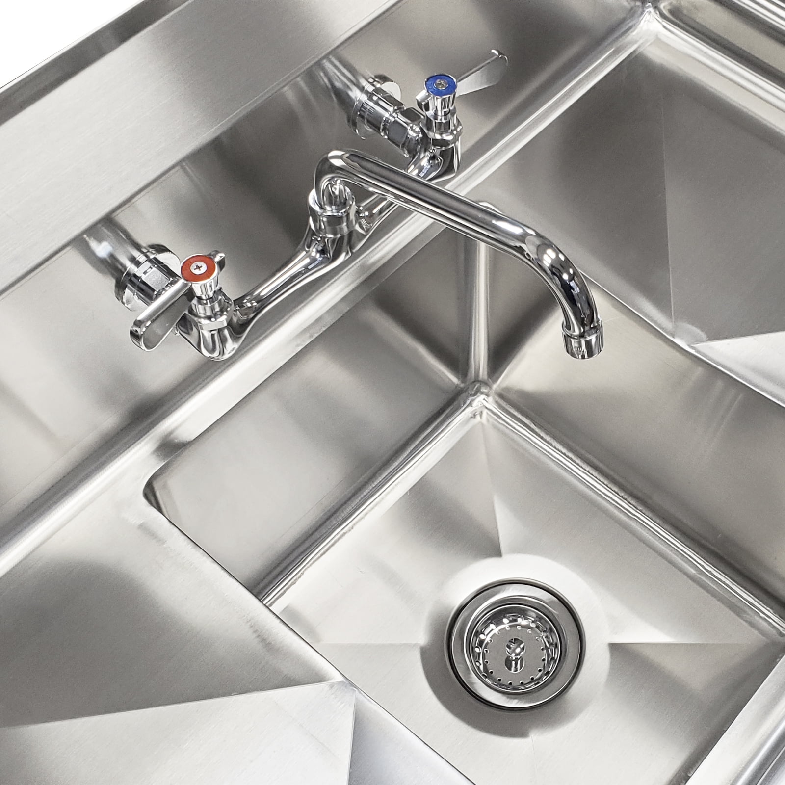 14″ x 16″ x 11″ with 12″ Left and Right Drainboards with Faucet One Compartment Stainless Steel Commercial Kitchen Prep & Utility Sink | NSF