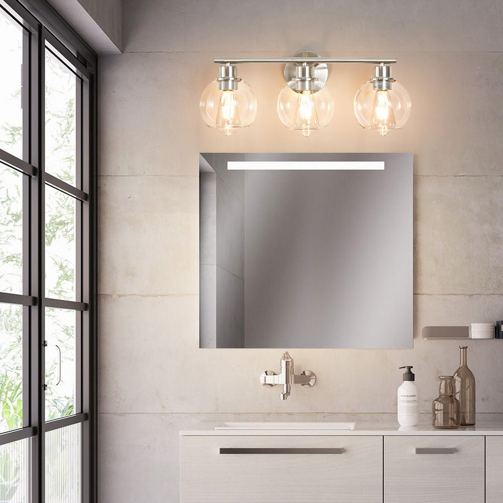 Deyidn 3 Light Pale Gold Bathroom Vanity Light with Globe Glass Shade Modern Bathroom Wall E26 Bulb