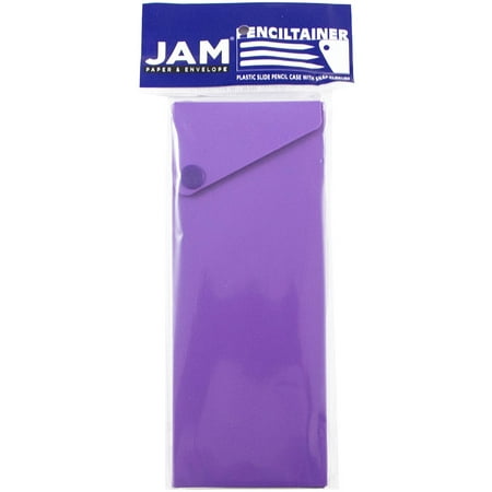 JAM Paper Plastic Sliding Pencil Case Box with Button Snap Purple 2166513300