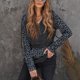 thumbnail image 5 of Sudadera con capucha Estampado de leopardo Diseño de empalme Escote de manga larga Botón a presión Bolsillo grande Cordón Sudadera con capucha para mujer Negro L, 5 of 7