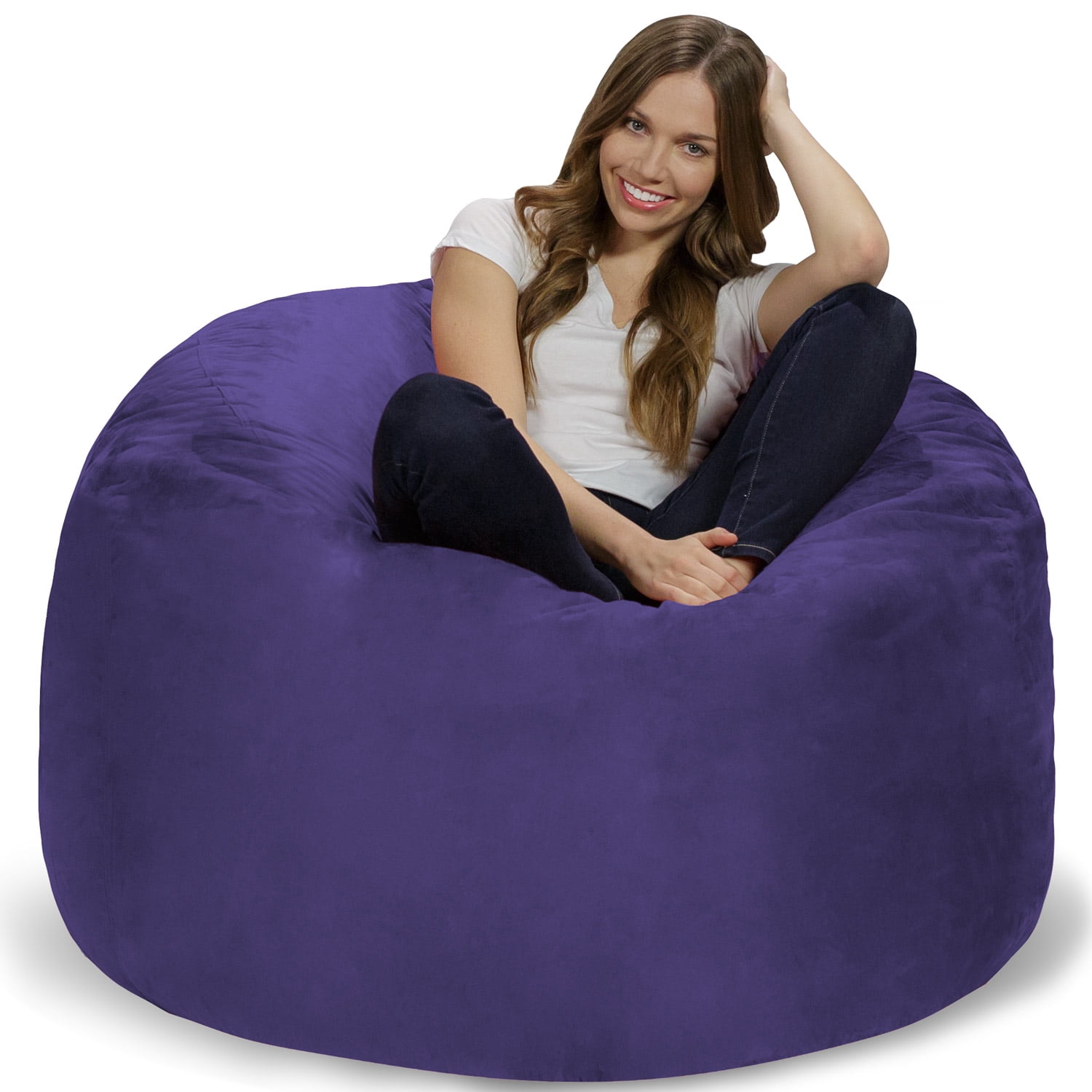 Chill Sack Bean Bag Chair, Memory Foam Lounger with Microsuede Cover, Kids, Adults, 4 ft, Purple