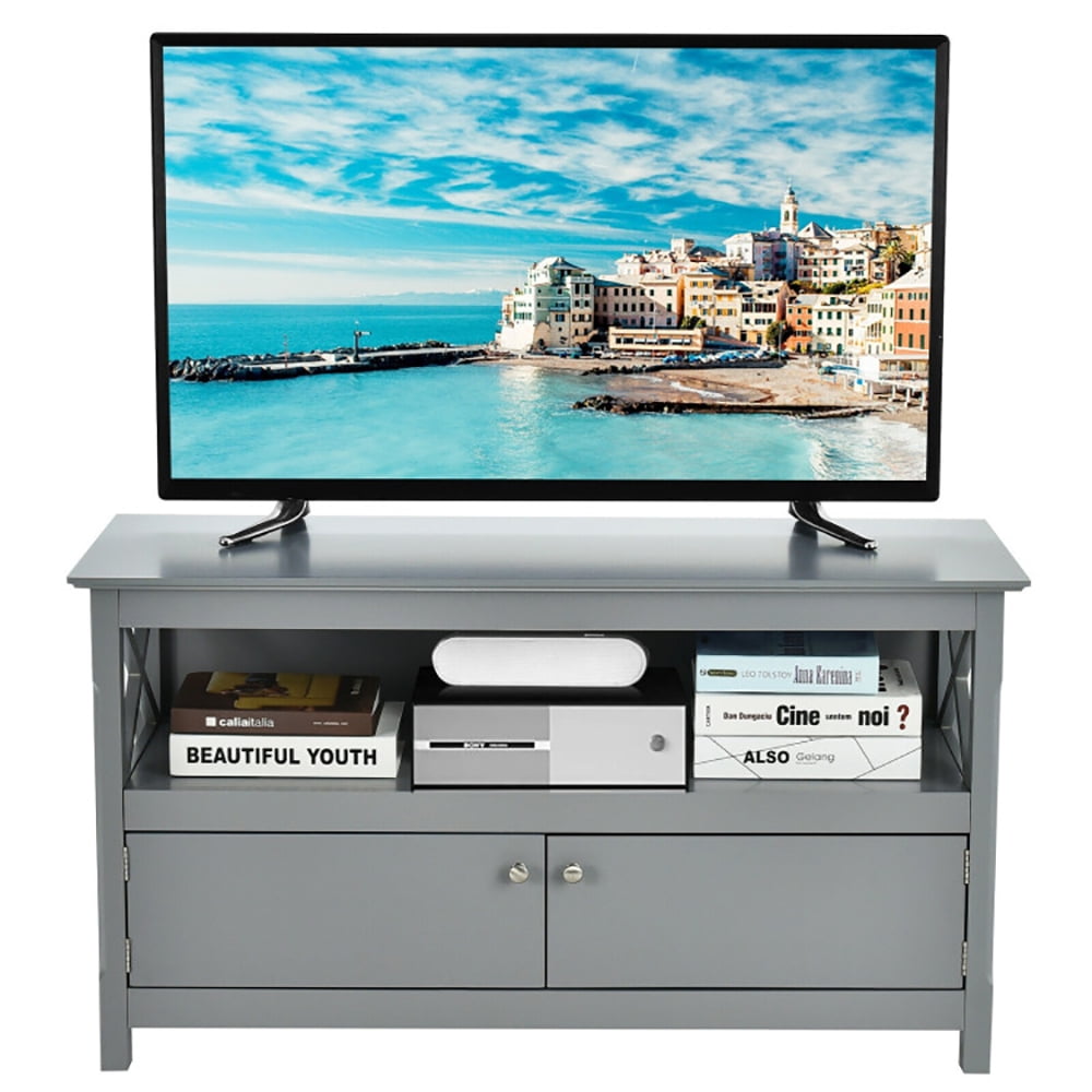 Finihen TV Stand, TV Cabinet, 44 Inch Wooden Storage Cabinet TV Stand, Media Entertainment Center with Storage, for Living Room, Bedroom, Gray