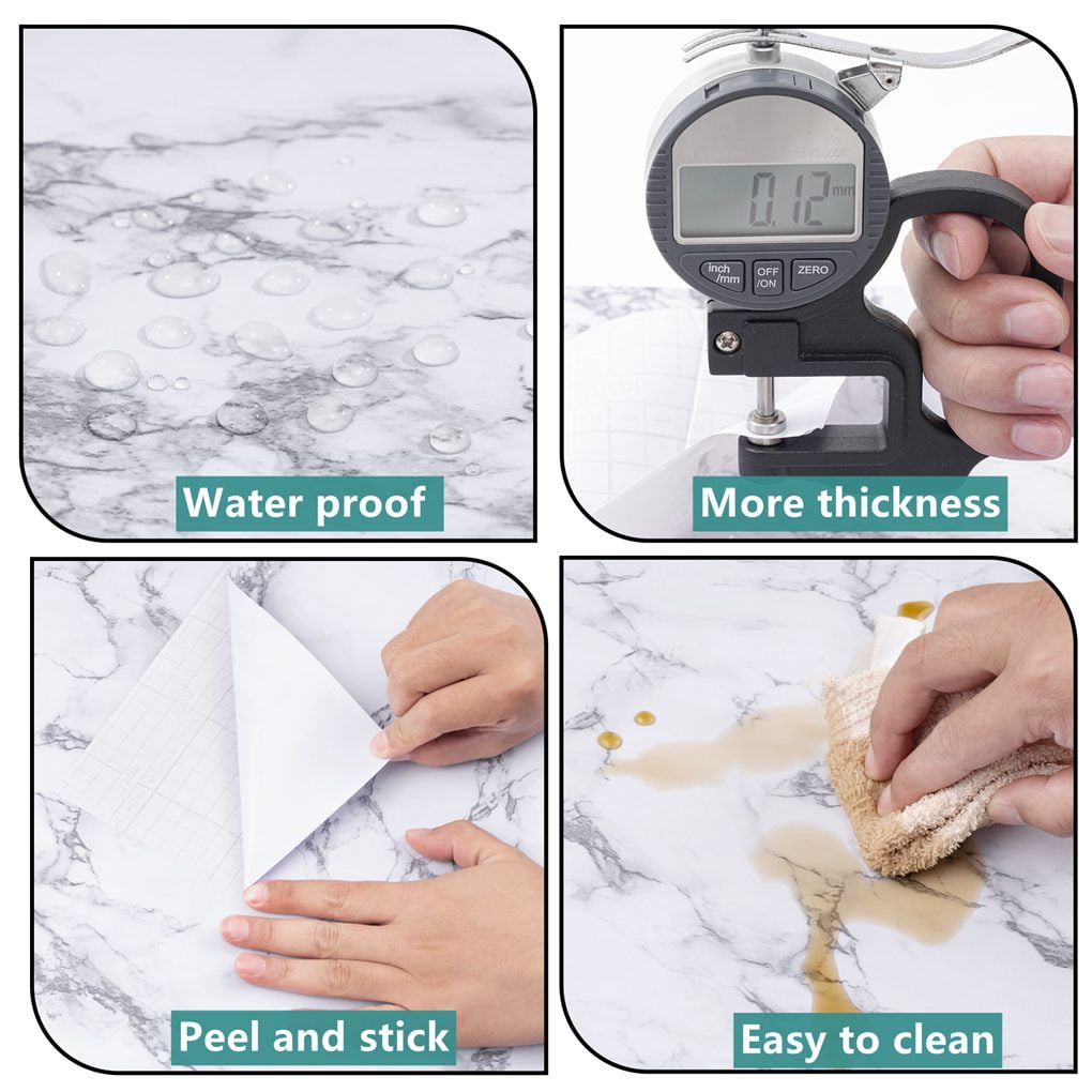Arthome Marble Paper,23.6x200 inch Self Adhesive Wallpaper Waterproof Gloss PVC Vinyl, Oil Proof,White/Gray Granite Paper,Marble Vinyl Paper for Furniture Cover Surface,Countertop,Kitchen,Shelf Liner