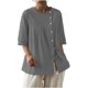 thumbnail image 1 of Mujeres 3/4 Manga Verano Tops Color Sólido Cuello Redondo Botón Cordón Blusa Casual para Diario, 1 of 7