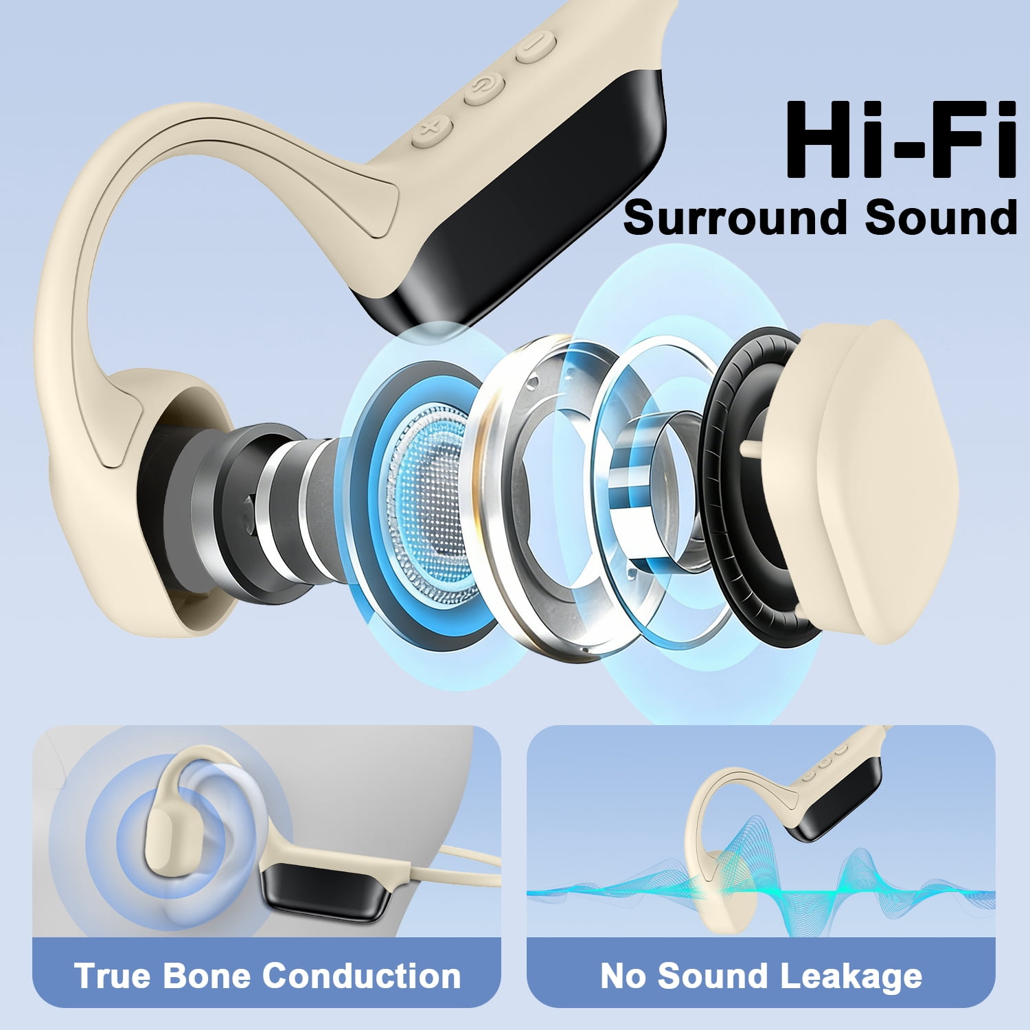 Bone Conduction Headphones with 32GB Built-in Storage,AILKIN Bluetooth 5.4 Headphones, IPX8 Waterproof Swimming Headphones for Running, Cycling, and Workout, White