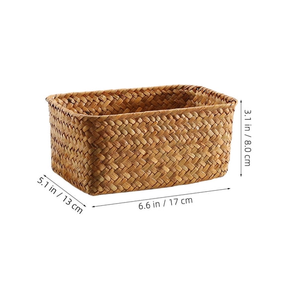 WRITWAA 2pcs Narrow Wicker Storage Baskets Seagrass Rectangular Bins Handmade for Home Decor Shelves