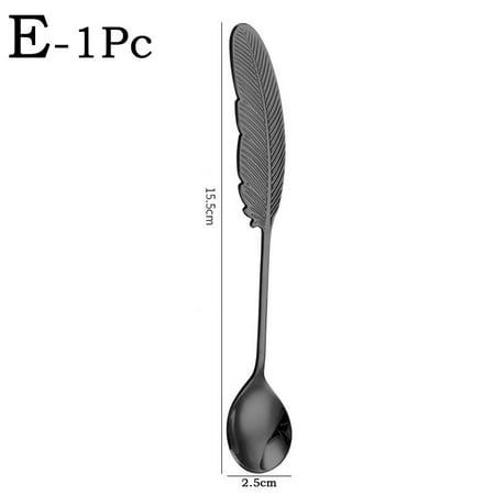 

Stainless Steel Dessert Spoon Fork Feather-shaped Spoon Fork Coffee Stirring Spoon Tableware Festival Gift Kitchen Accessories