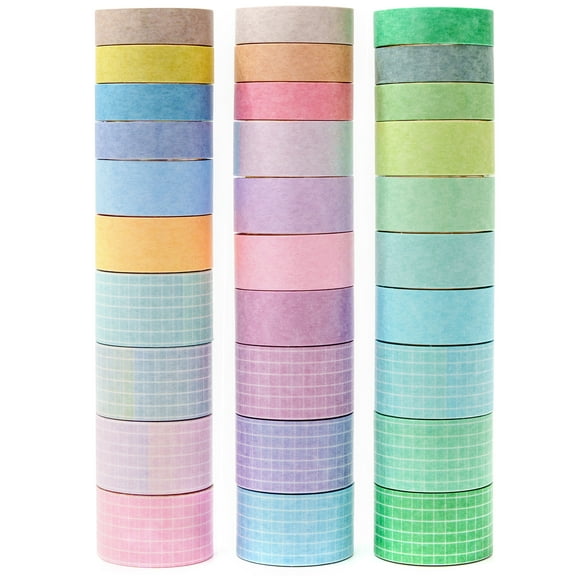 YUBX Solid Color Washi Tape Pack 30 Rolls Pastel Colors Masking Decorative Tapes