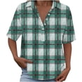 thumbnail image 7 of Zulora Women's Short Sleeve Plaid Shirt Casual Flannel Button Down Tops, 7 of 7