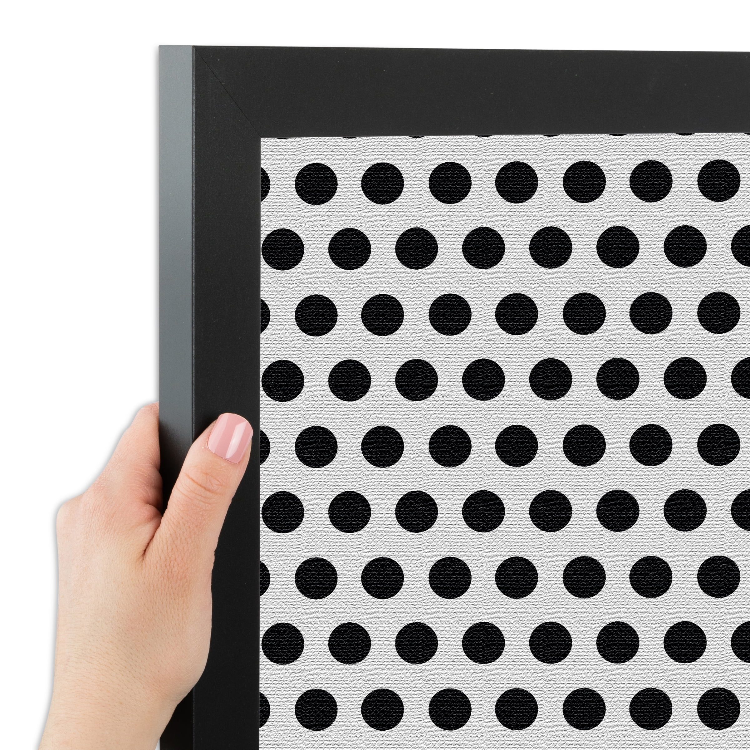 PinPix 16x13 Custom Cork Bulletin Board Black Polka Dot Poster Board Has a Fabric Style Canvas Finish, Framed in Black Polka Dot, by ArtToFrames (PinPix-200)