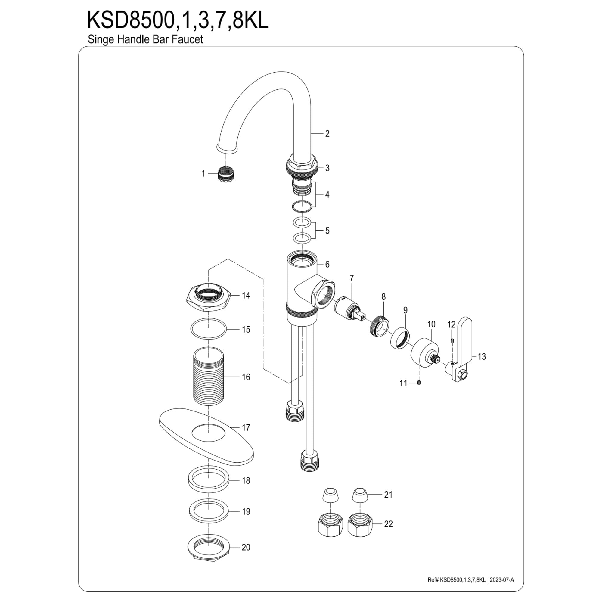 Kingston Brass KSD8508KL Whitaker Single-Handle Bar Faucet, Brushed Nickel