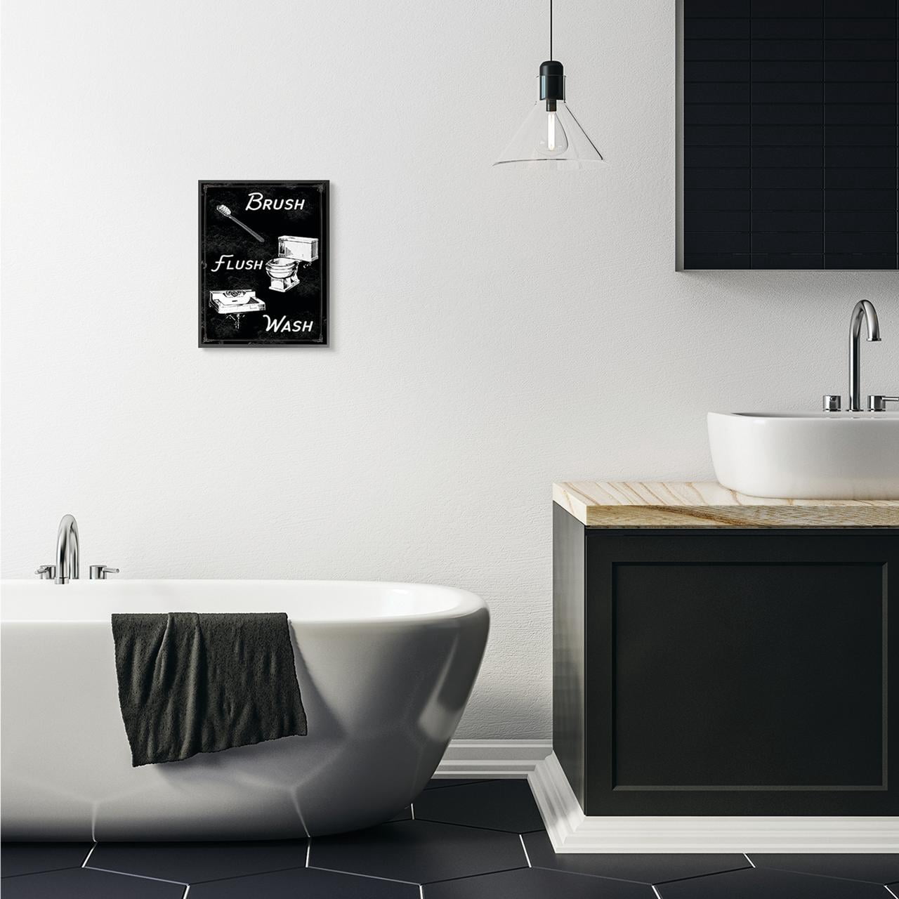 Stupell Home Décor Industries Brush Flush Wash Bathroom Black And White Word Design Framed Wall Art by The Saturday Evening Post