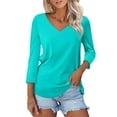 thumbnail image 2 of Green Women's Long Sleeve T-shirt, Women'S V Neck 3/4 Sleeve Tops Color Block/Solid Shirts Basic Summer Tees,Women's Long sleeve T-shirt M, 2 of 7
