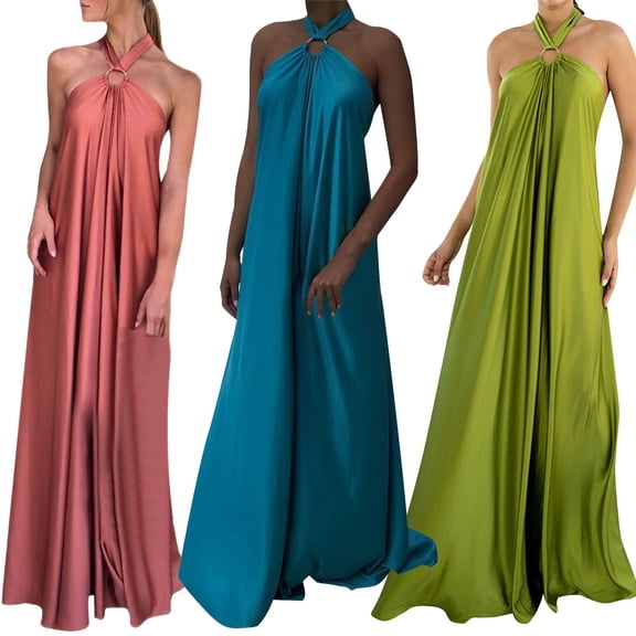 Antinious Summer Beach Dresses for Women,Summer Dresses for Women Sleeveless Solid Satin Lace Dress,Green,S