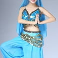 thumbnail image 2 of Velvet Hip Scarf Belt Skirt Belly Dance Class Colorful Jeweled Trim Coins, 2 of 2
