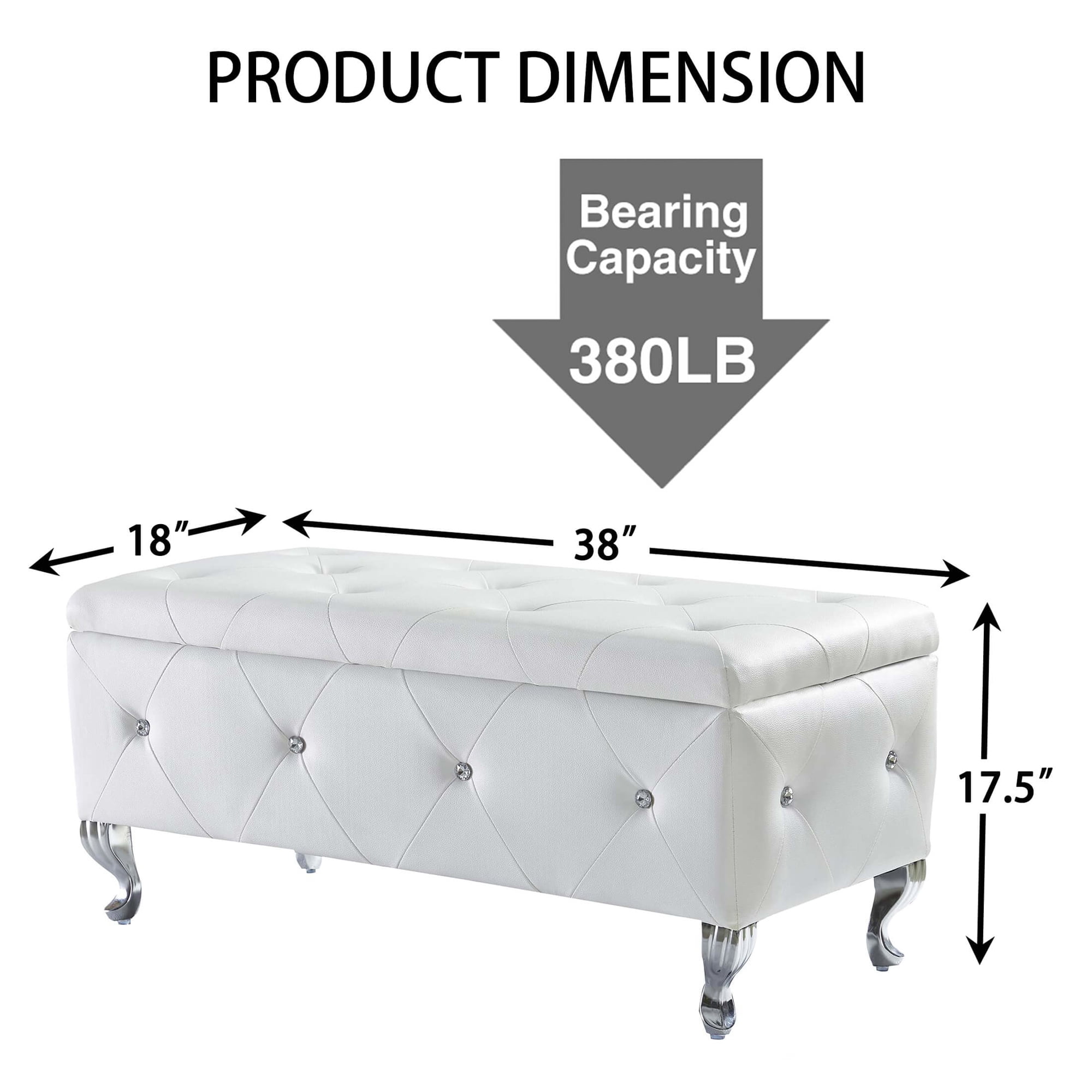 Aukfa Storage Ottoman Bench with Crystal Buttons for Bedroom,White