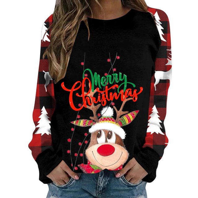 Sudaderas de Cuello Redondo de Navidad Para Mujer Blusa Cómoda de Manga Larga Con Estampado de Moda Odeerbi ODB201790