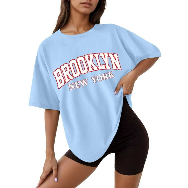 Camiseta holgada de manga corta y cuello redondo con estampado informal para mujer