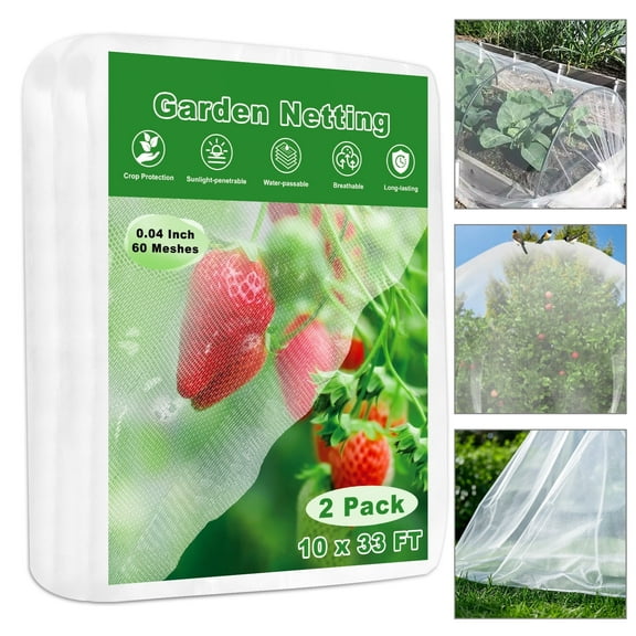 cyrico Garden Netting, 2 Pack 10 x 33 FT Ultra Fine Garden Mesh Netting Barrier Protection, Gardening Raised Bed Barrier