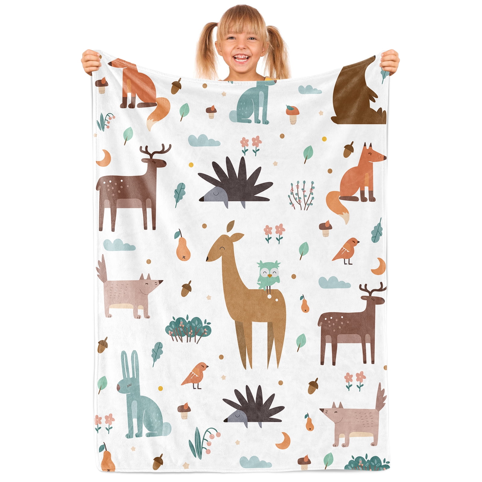 Woodland Animal Throw Blanket for Boys, Soft Cozy Jungle Animals