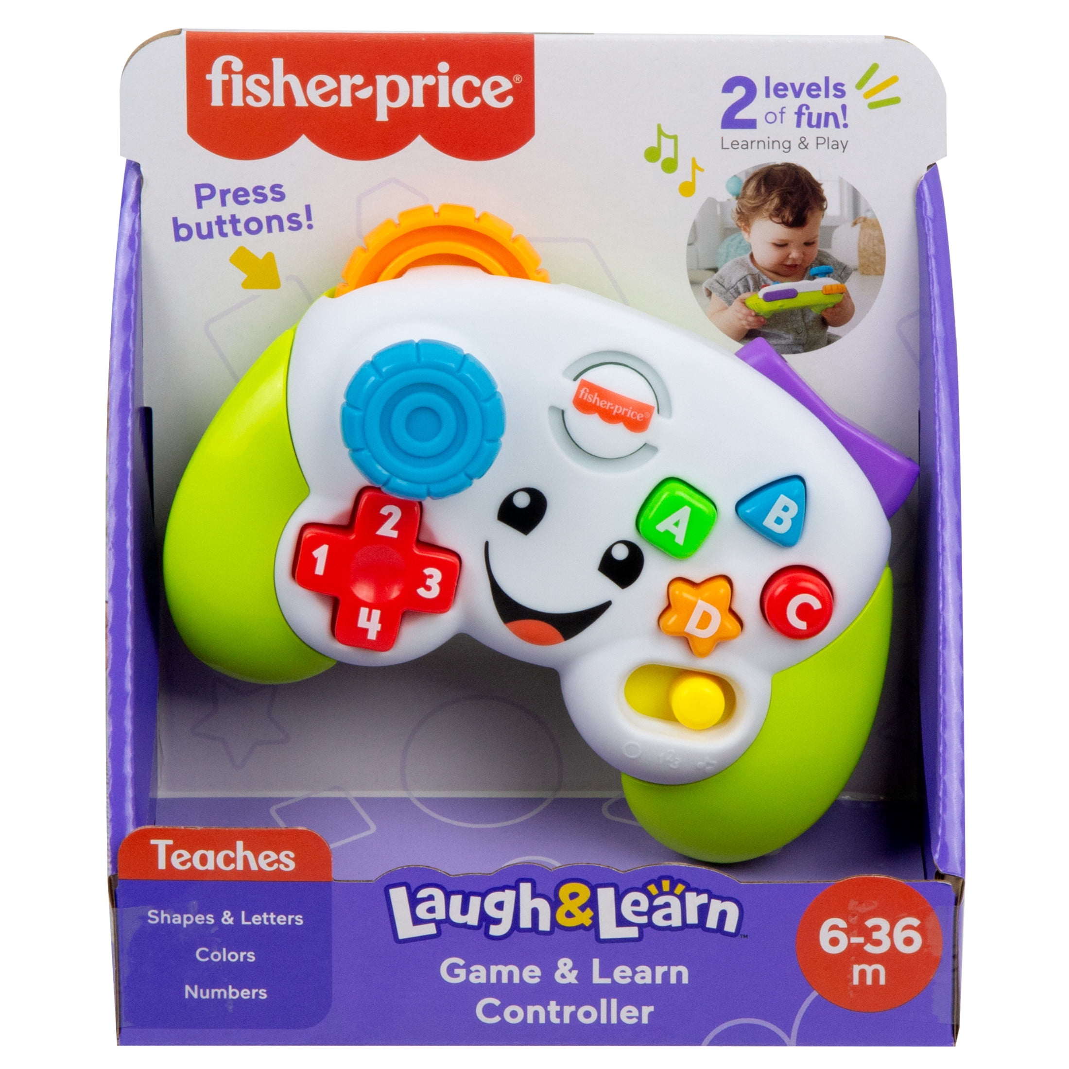 Fisher-Price Laugh & Learn Baby & Toddler Toy Game & Learn Controller Green Pretend Video Game with Music & Lights for Ages 6+ Months
